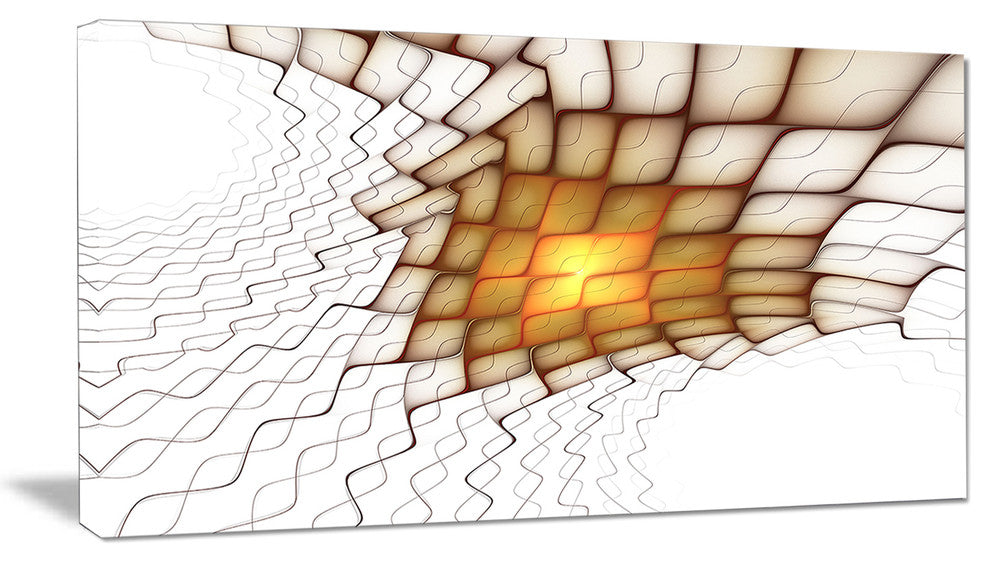 Yellow Flames on White Blocks, Abstract Art on Canvas, 32x16