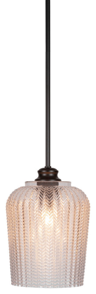 Cordova 1-Light Stem Hung Pendant, Matte Black/Clear Textured