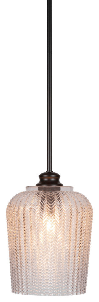 Cordova 1-Light Stem Hung Pendant, Matte Black/Clear Textured