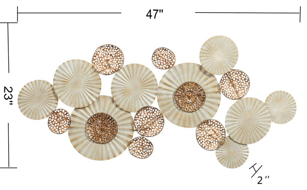 Handmade Metal Wall Art-Discs-Ivory, Gold-47" x 23"