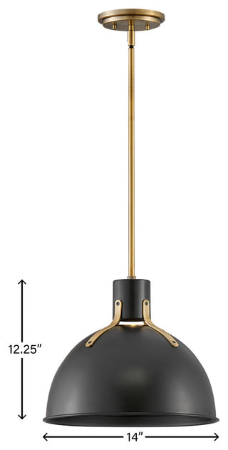 Hinkley Argo 14" Small LED Pendant Light, Lacquered Brass + Satin Black shade