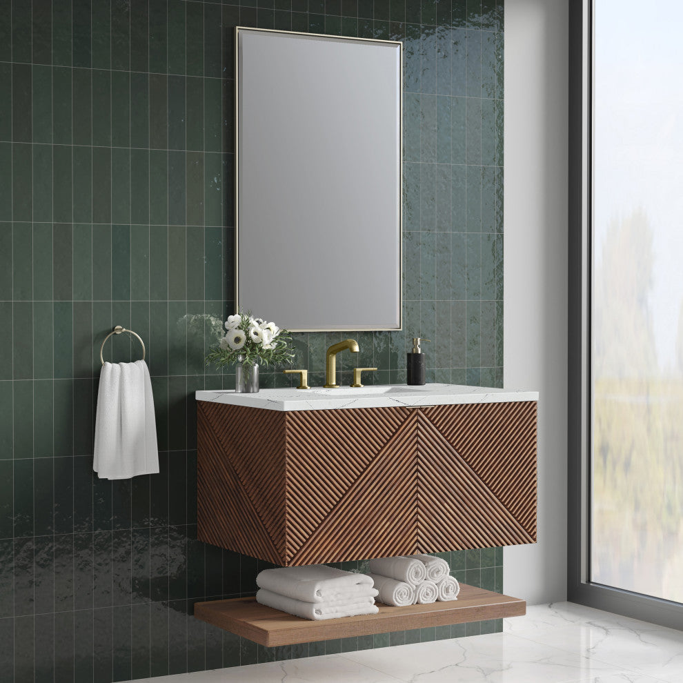 James Martin Marcello Bath Vanity, Chestnut, 36", Ethereal Noctis, Three-Hole