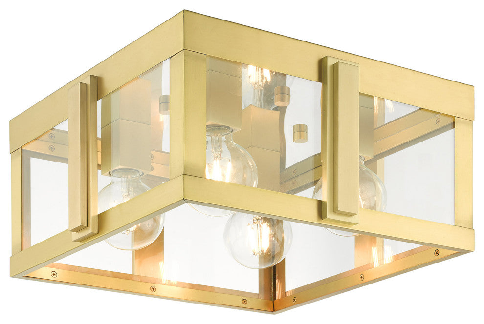 Natural Brass Art Deco, Sophisticated Outdoor Flush Mount