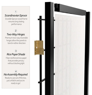 4' Tall Window Pane Shoji Screen, Black, 3 Panels