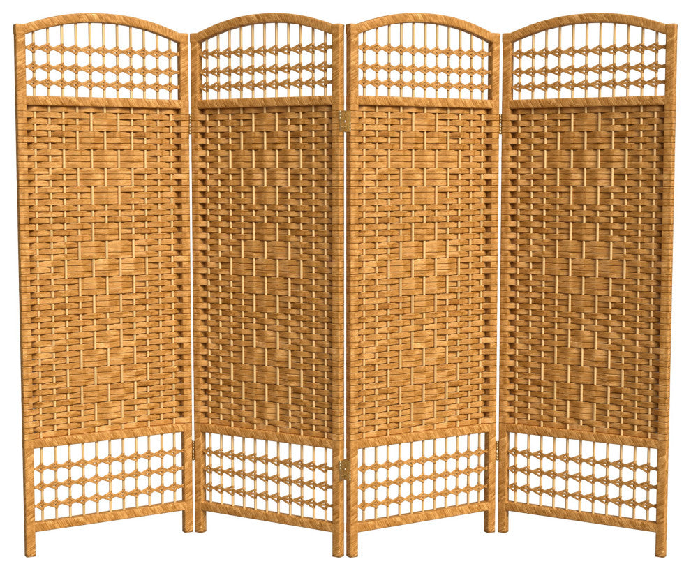 4' Tall Fiber Weave Room Divider, Light Beige, 4 Panels