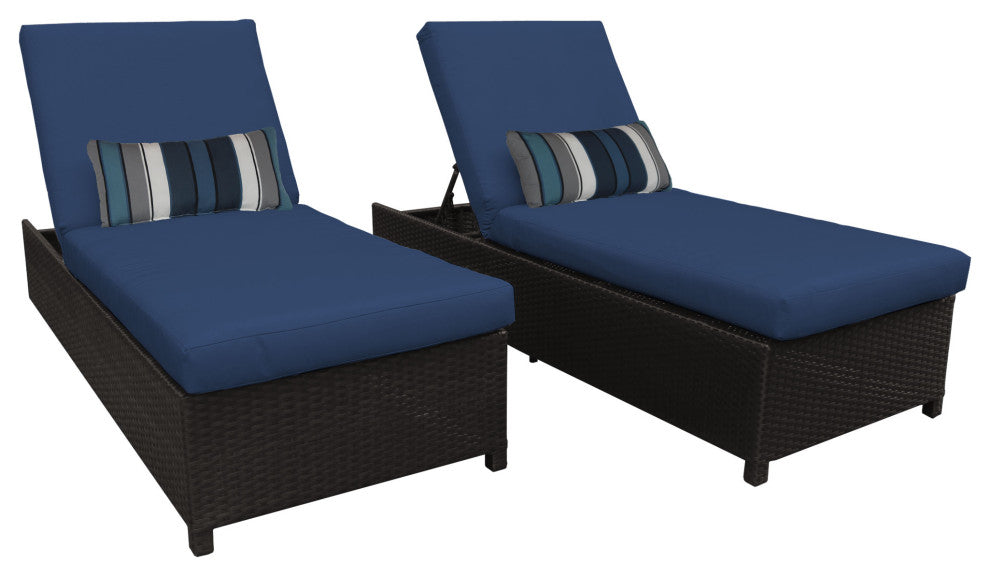 Barbados Wheeled Chaise Set of 2 Outdoor Wicker Patio Furniture in Navy
