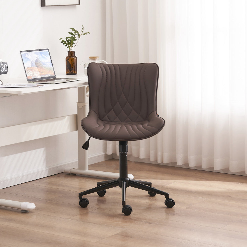 Younike Armless Upholstered Faux Leather Rolling Office Chair, Brown