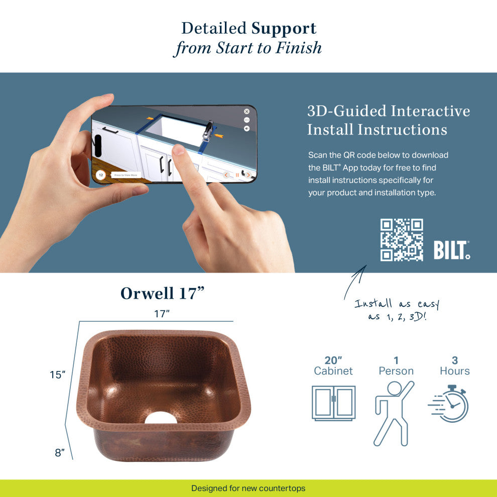 Orwell Copper 17" Single Bowl Undermount Kitchen Sink