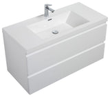 Aurora Wall Mount Vanity, White Acrylic Top, Glossy Polar White, 42"