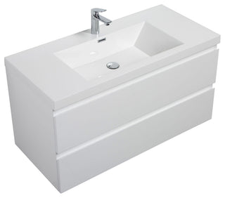 Aurora Wall Mount Vanity, White Acrylic Top, Glossy Polar White, 42"