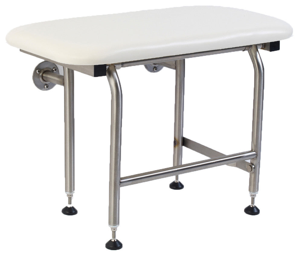 Rectangular Folding Shower Seat, Padded White, 26 Inch, Legs