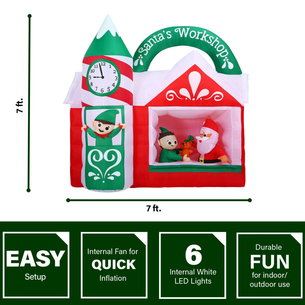 7-Ft. Pre-Lit Inflatable Santa's Workshop