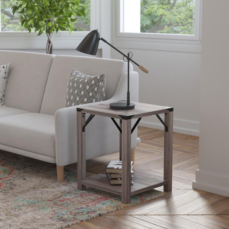Wyatt Modern Farmhouse Wooden 2 Tier End Table, Gray Wash