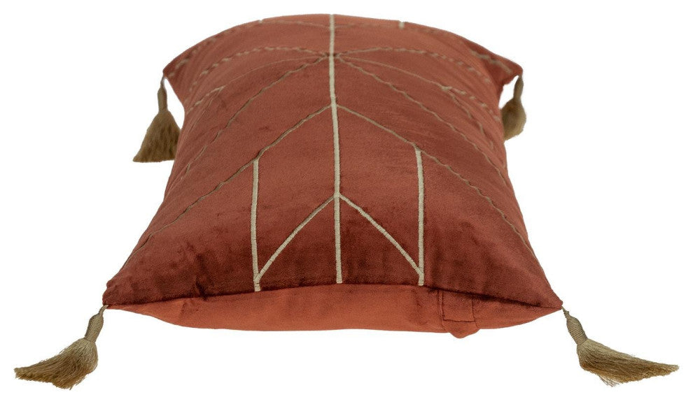 Burnt Orange and Gold Geo Velvet Lumbar Pillow With Gold Tassels