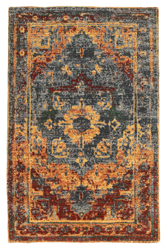 Blue Traditional Geometric Bohemian Serapi Area Rug