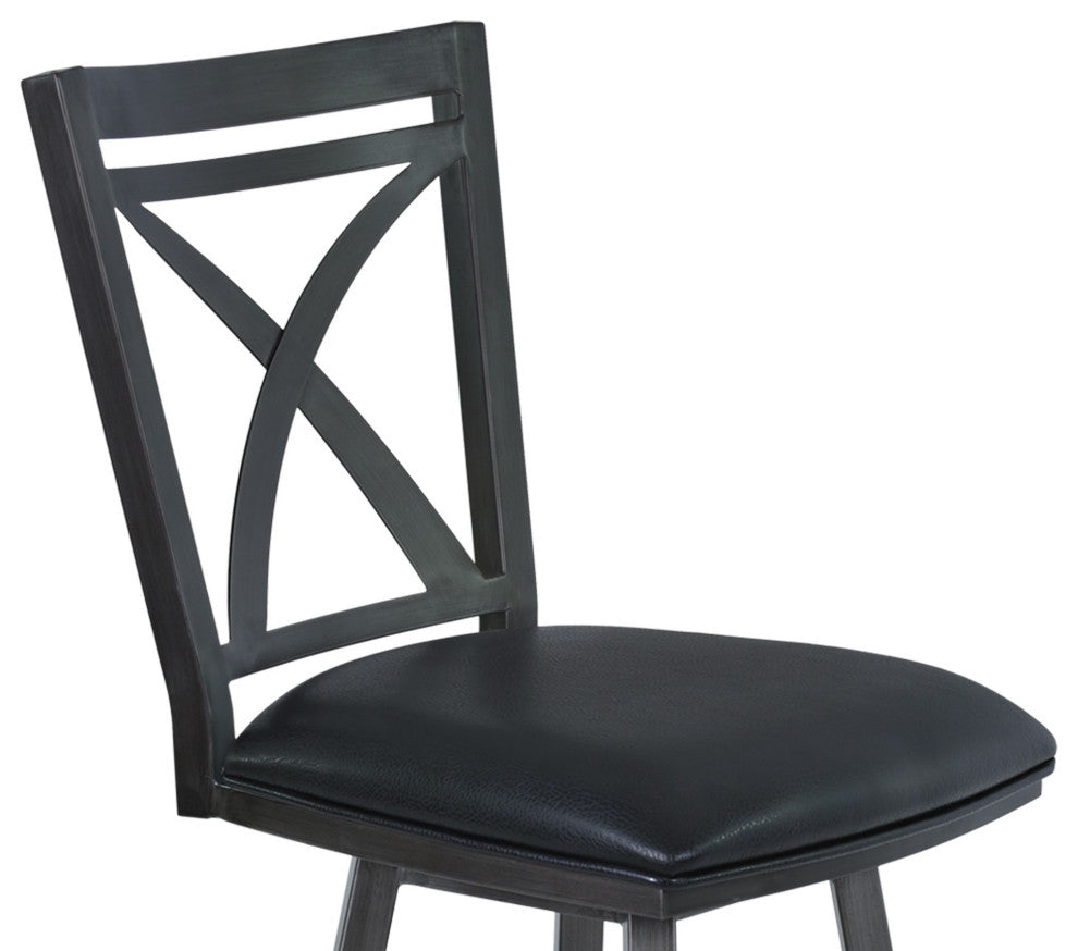30" Metal and Leatherette Swivel Bar Height Stool, Gray