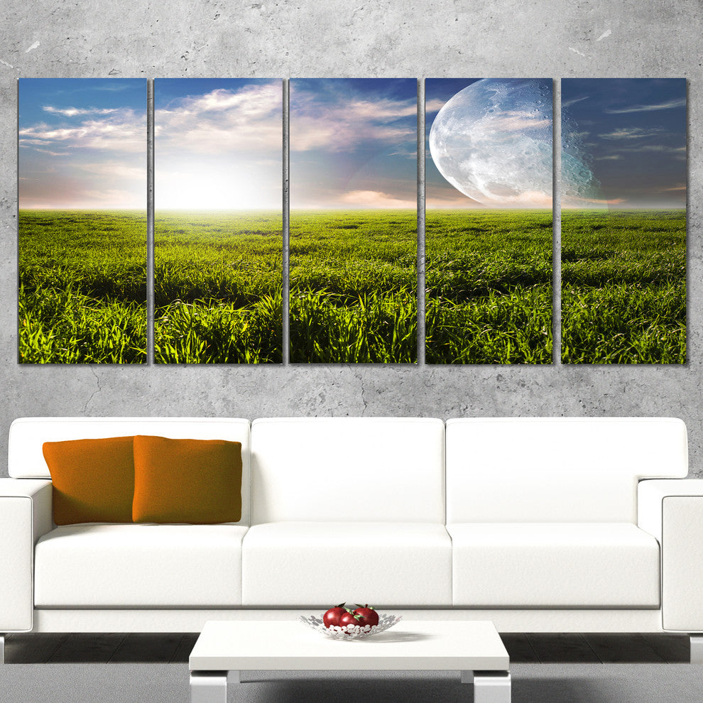 Green Field under Bright Sunlight, Landscape Canvas Print, 60"x28", 5 Panels