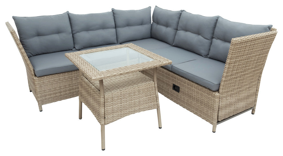 4 Pieces Outdoor Rattan Patio Sectional Sofa Set With Adjustable Backs