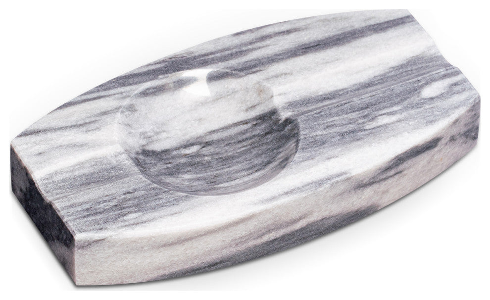 Handcrafted Genuine Marble Double Cigar Ashtray, Carrera Gray Marble