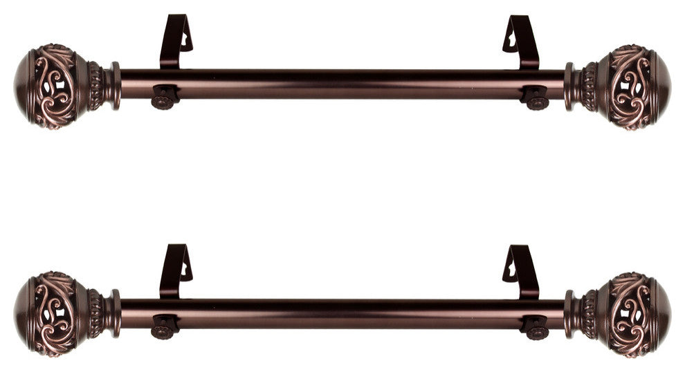 Claudia 1" Diameter Side Curtain Rod 12-20" Long, Set of 2, Bronze