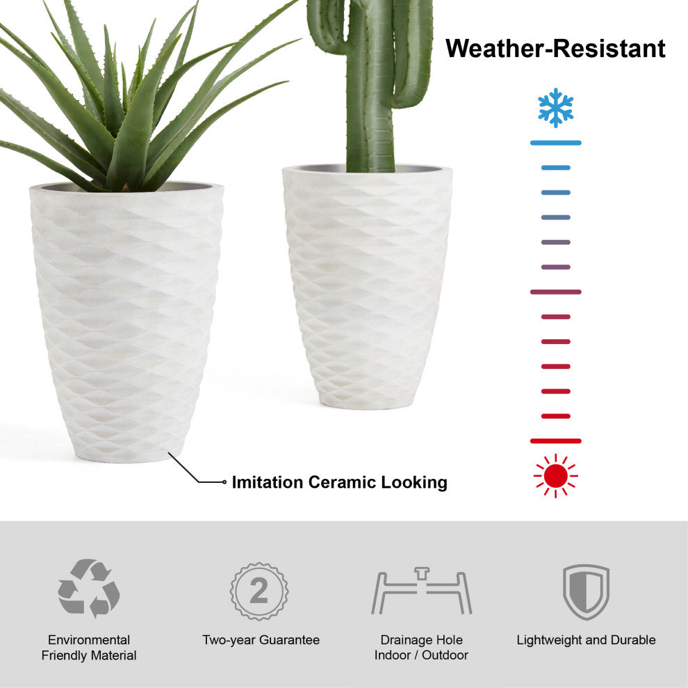 Evironmental Oversized Faux Porcelain Polyresin Diamond Planter, Set of 2