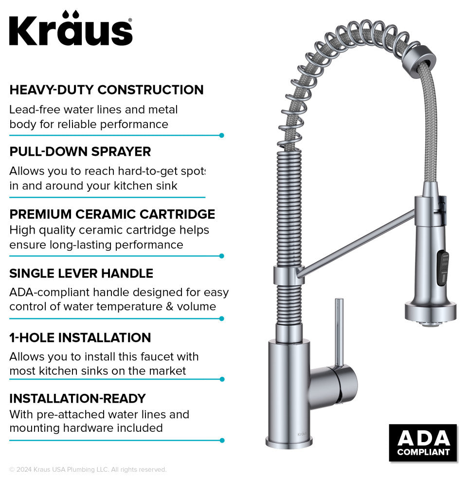 Bolden Commercial Style 2-Function Pull-Down 1-Handle 1-Hole Kitchen Faucet, Chrome
