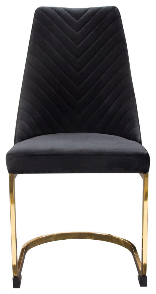 Vogue 2 Dining Chairs With Gold Metal Base, Black Velvet