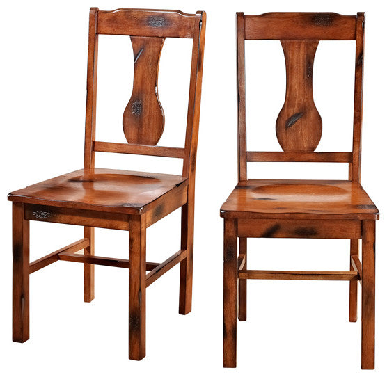 Rustic Wood Dining Chairs, Set of 2 - Dark Oak
