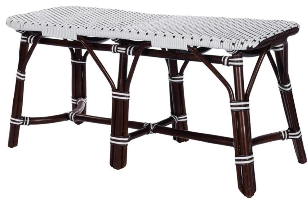 Bowery Hill Transitional Rattan Weave Bench in Dark Brown Finish