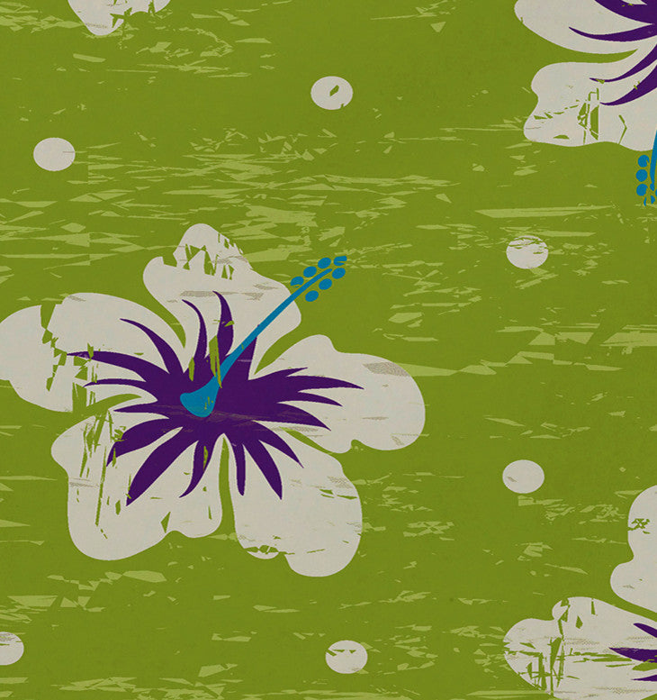18"x14" Hibiscus Blooms, Floral Print Pacemat, Light Green, Set of 4