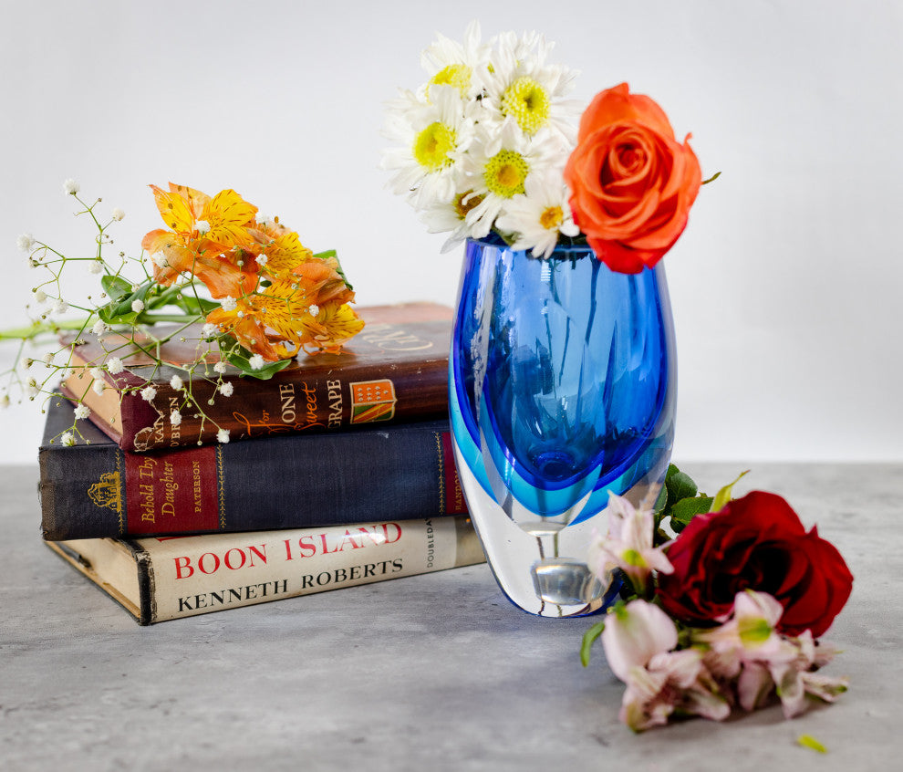 Azure Art Glass Vase 6"