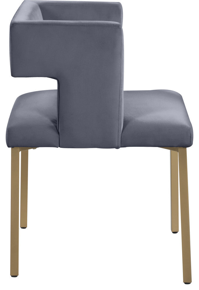 The Caleb Dining Chair, Cream and Brushed Gold, Velvet and Iron, Set of 2