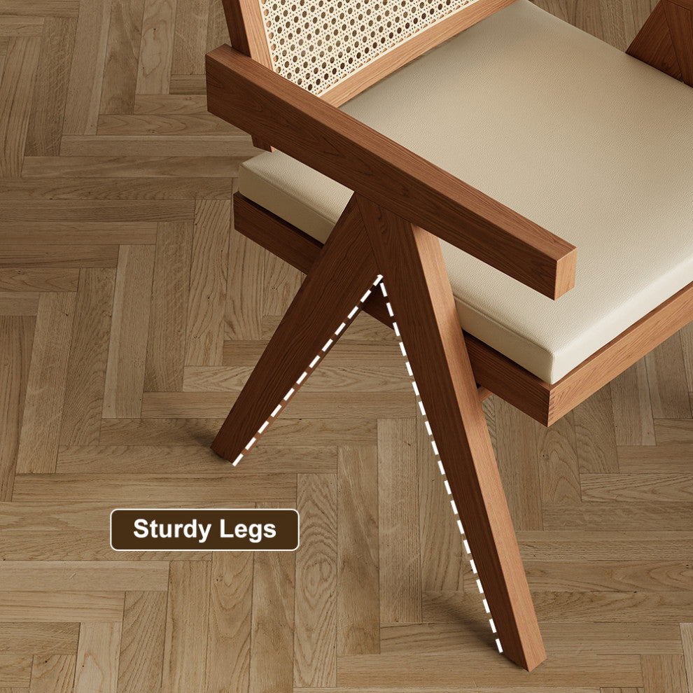 Archic Japandi Rattan Dining Chair, Walnut, With Upholstery