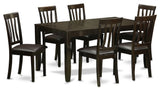 7-Piece Dining Room Set, Table With Leaf and 6 Chairs With Leather Cushion