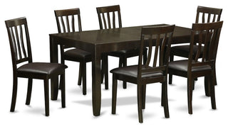 7-Piece Dining Room Set, Table With Leaf and 6 Chairs With Leather Cushion