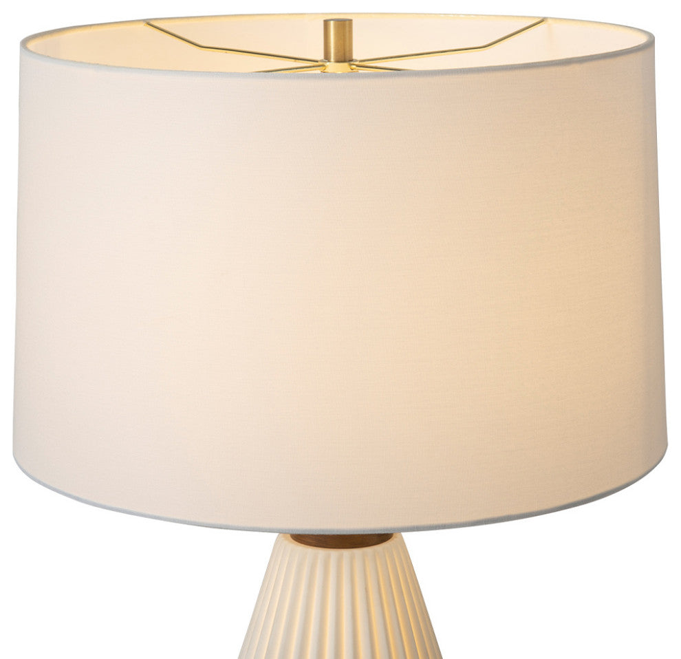 Concord Bone Porcelain Table Lamp - 28", White and Walnut, 4-Way Rotary Switch