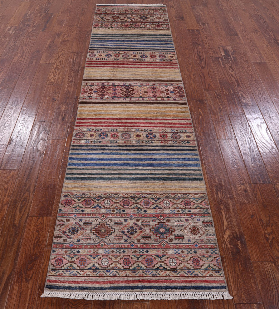 2' 8" X 10' 2" Runner Khorjin Super Kazak Handmade Rug Q10053