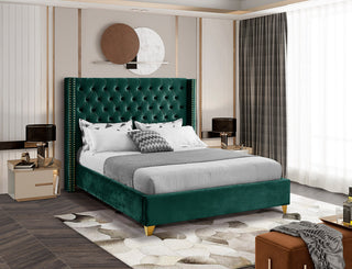 Barolo Velvet Upholstered Bed, Green, King