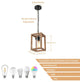 Wooden Square Pendant Lighting Fixtures Cage Swag Hanging Chandelier