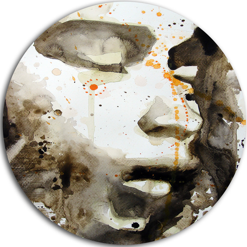 Brown Illustrated Girl, Portrait Painting Disc Metal Artwork, 11"