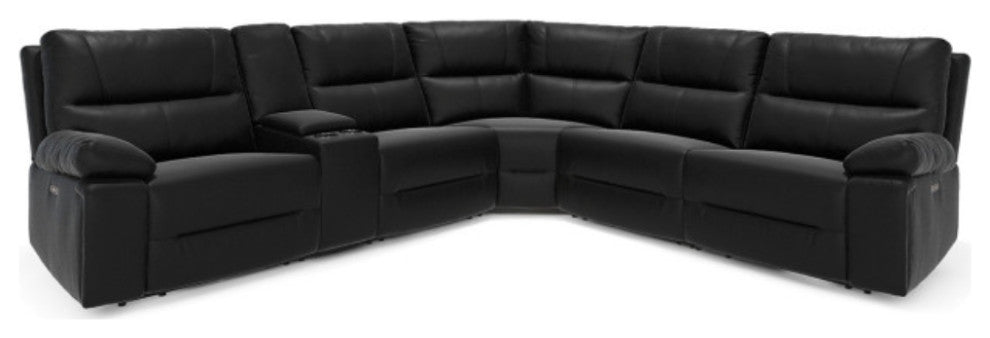 Malibu 130" Top Grain Leather 6-Piece Power Reclining Sectional, Coal Black
