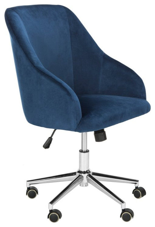 Transitional Office Chair, Chrome Base With Padded Seat & Sloped Armrests, Blue