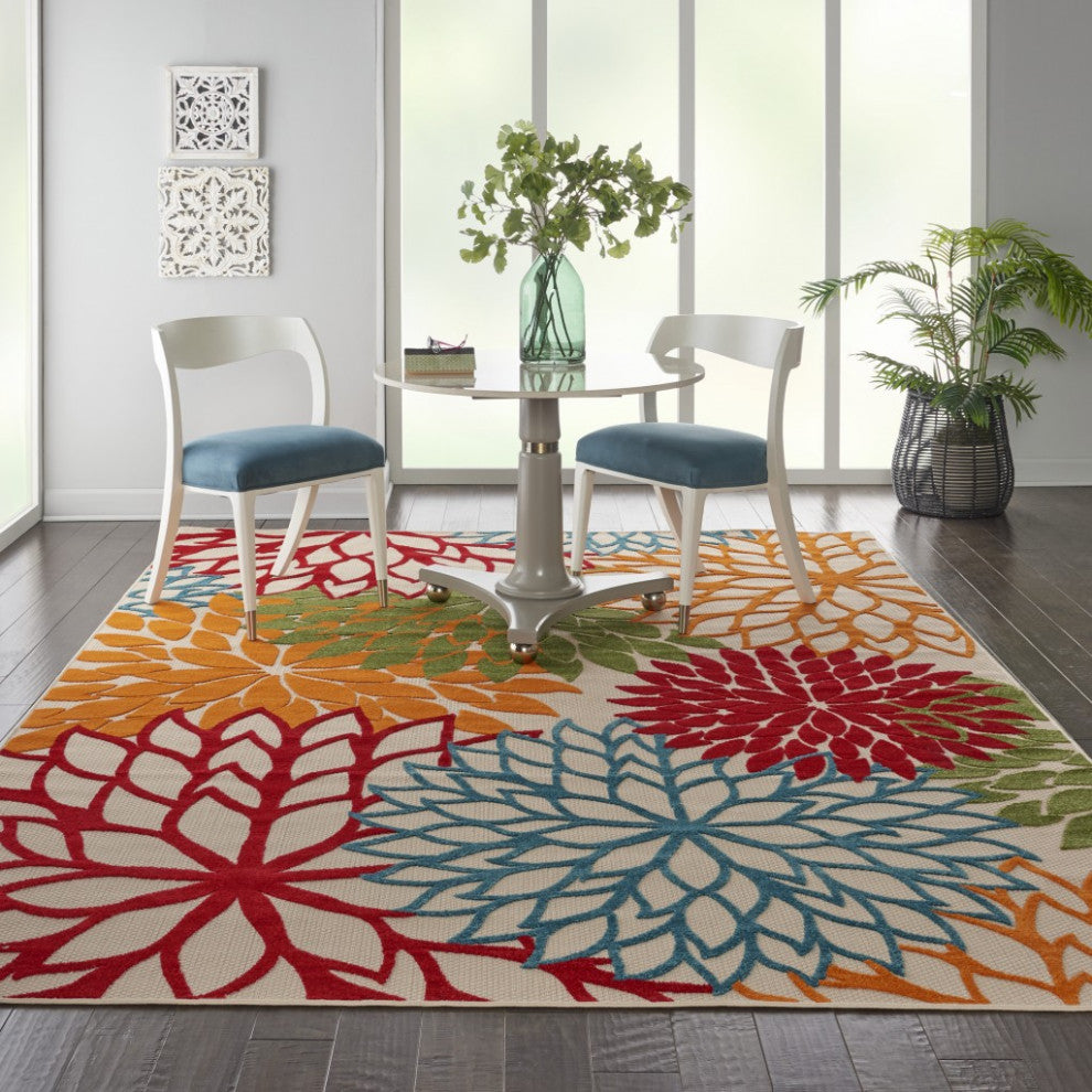 6 x 9 Green Floral Indoor Outdoor Area Rug