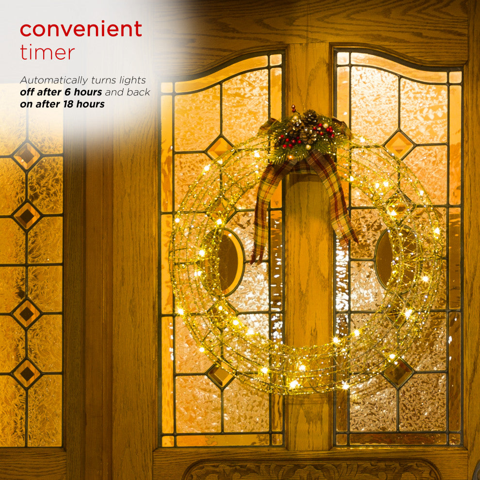 Gold Wire Christmas Wreath Hanging DÃ©cor with LED Lights