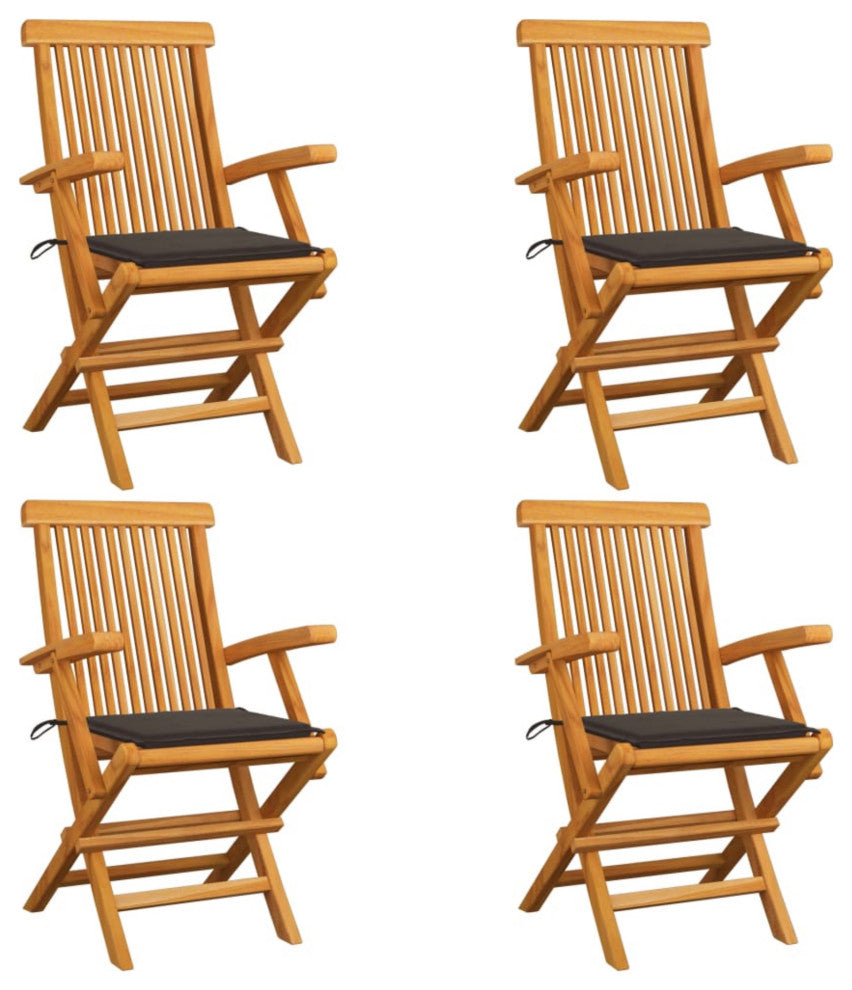 vidaXL Garden Chairs With Taupe Cushions, Set of 4, Solid Teak Wood