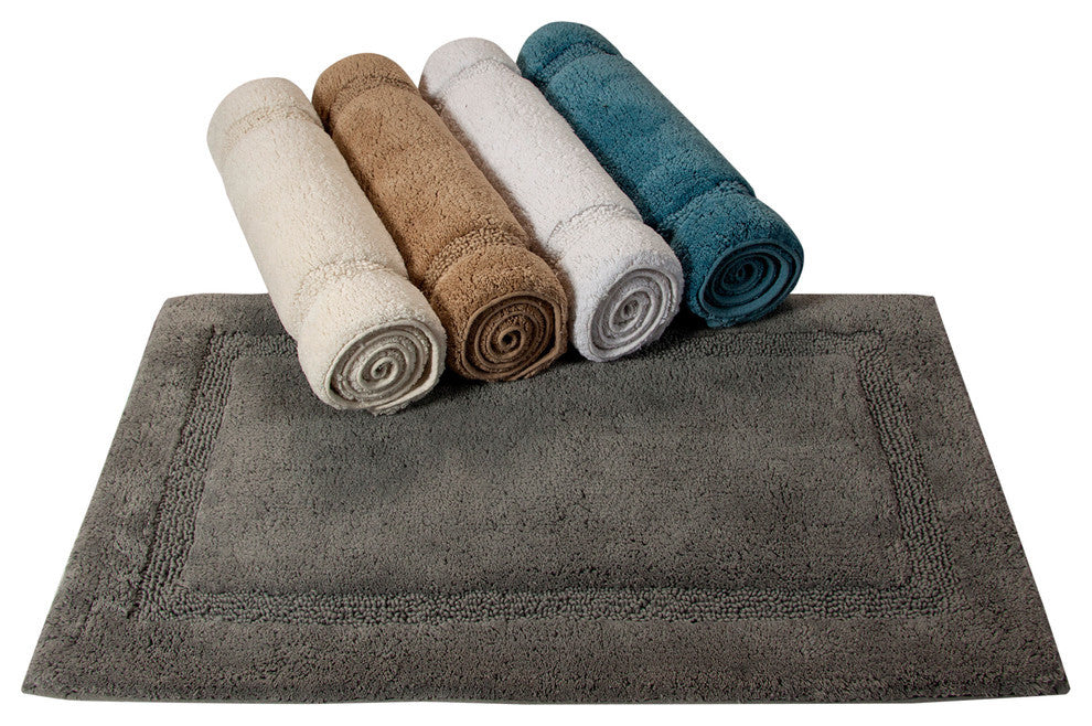 Bath Rug Cotton Solid Color Regency Pattern, White, 50"x30"