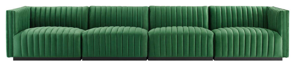 Conjure Channel Tufted Performance Velvet 4-Piece Sofa, Black Emerald