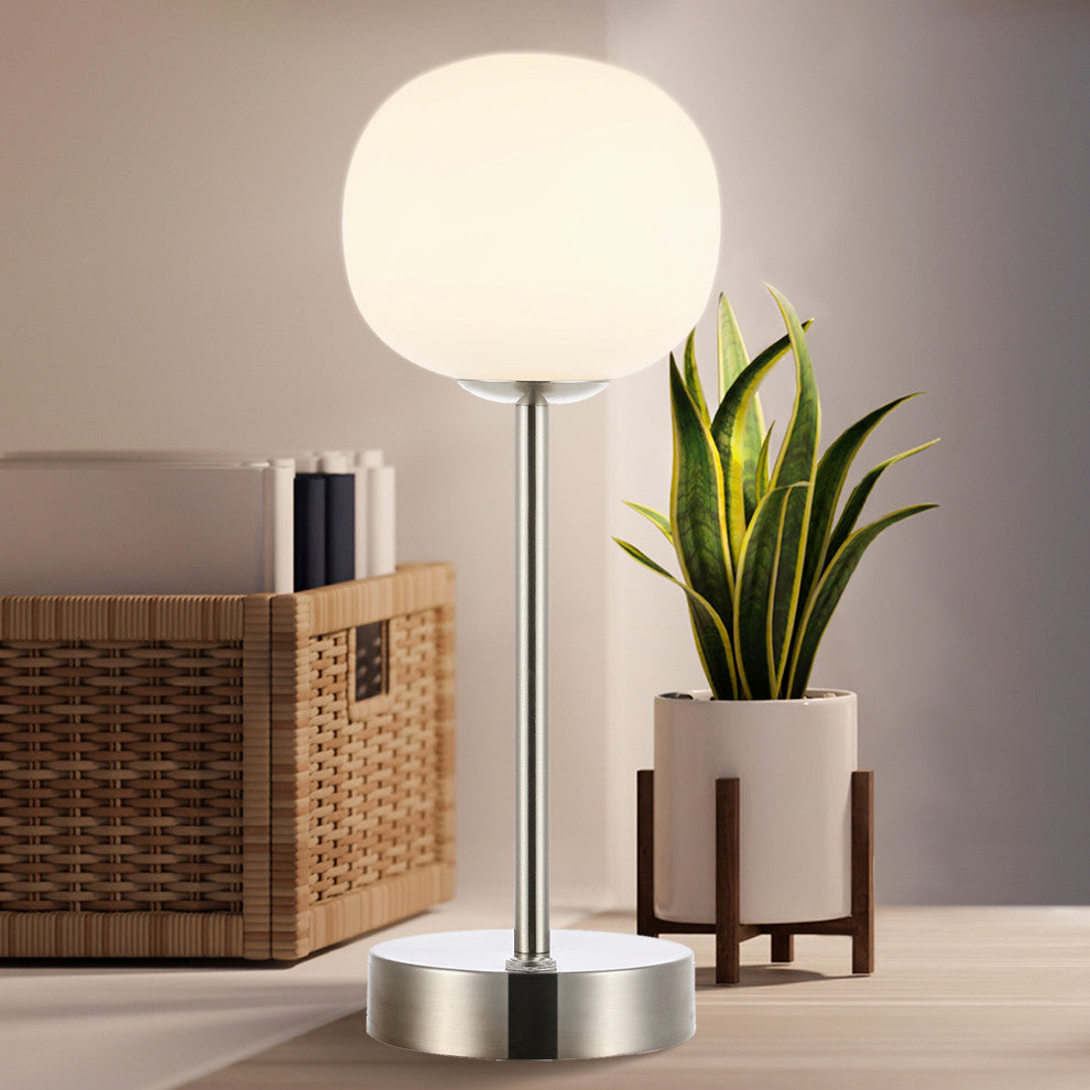 12.25" Modern Minimalist Iron Rechargeable Integrated LED Table Lamp, Nickel