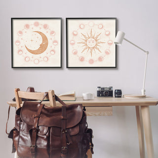 Celestial Sun Moon Phases Astrology Illustration, 2pc, each 24 x 24