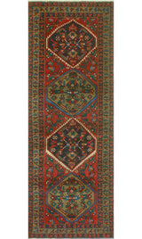Fine Vintage Distressed Nooman Red/Navy Runner, 3'10 x 11'6